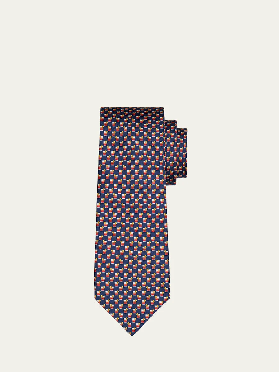 Men's Cocktail-Print Silk Tie - 1