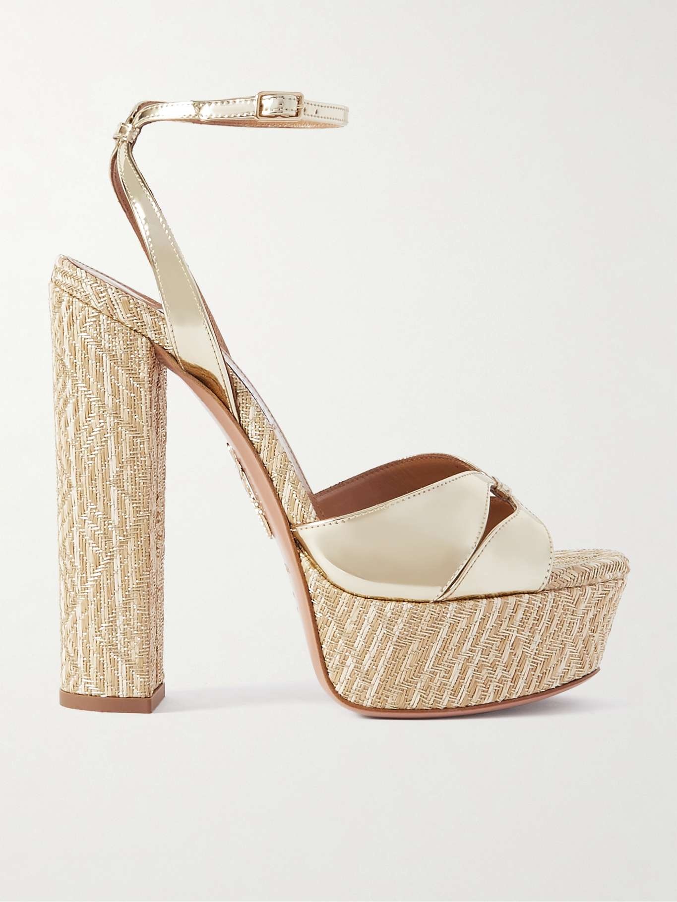 Villette 140 metallic faux leather and raffia platform sandals - 1