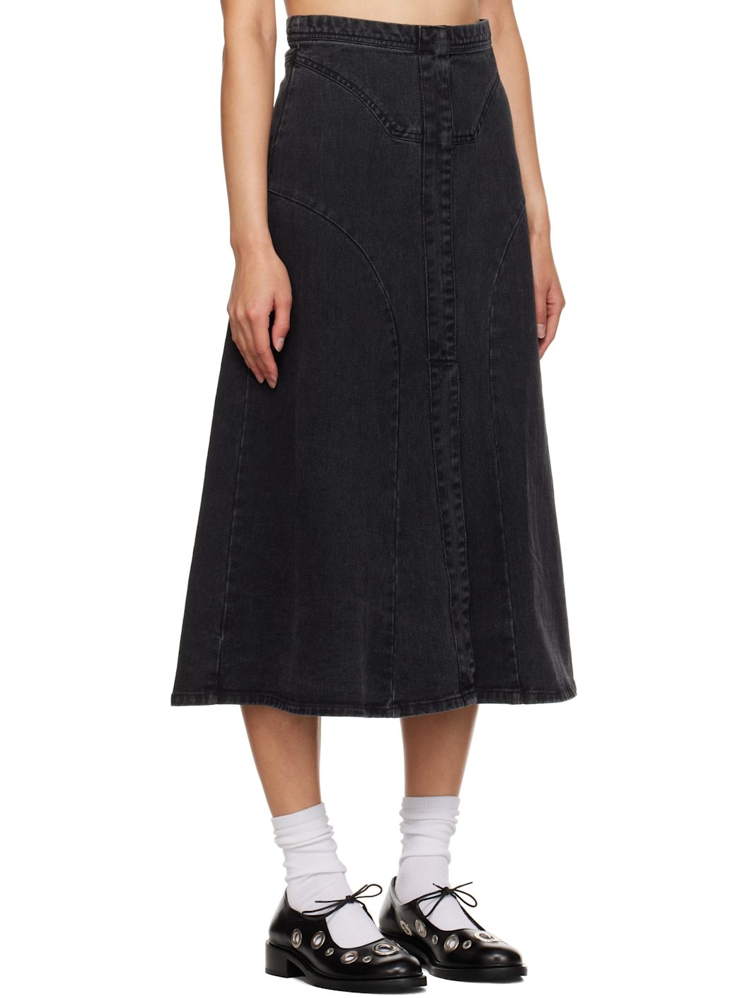 Black Cornelia Denim Midi Skirt - 2
