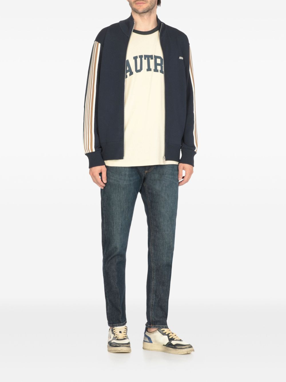 stripe-detail zip-up sweatshirt - 4