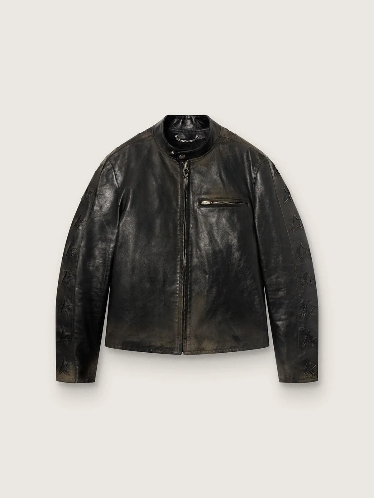 Men's black leather biker jacket - 1