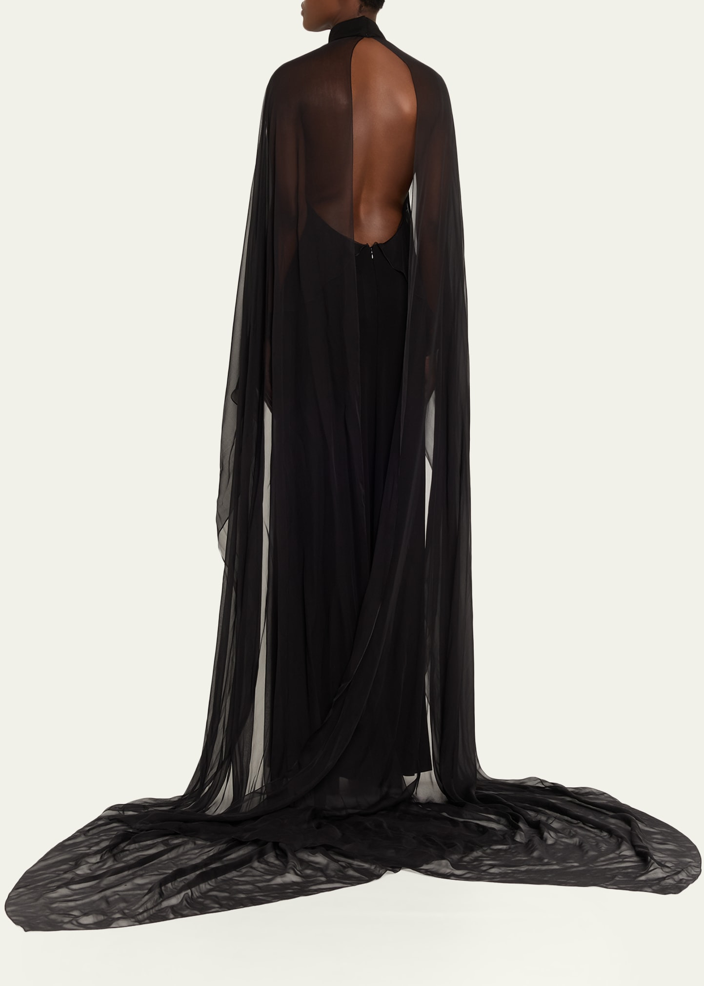Tilly Cape-Sleeve Jersey Backless Gown - 3