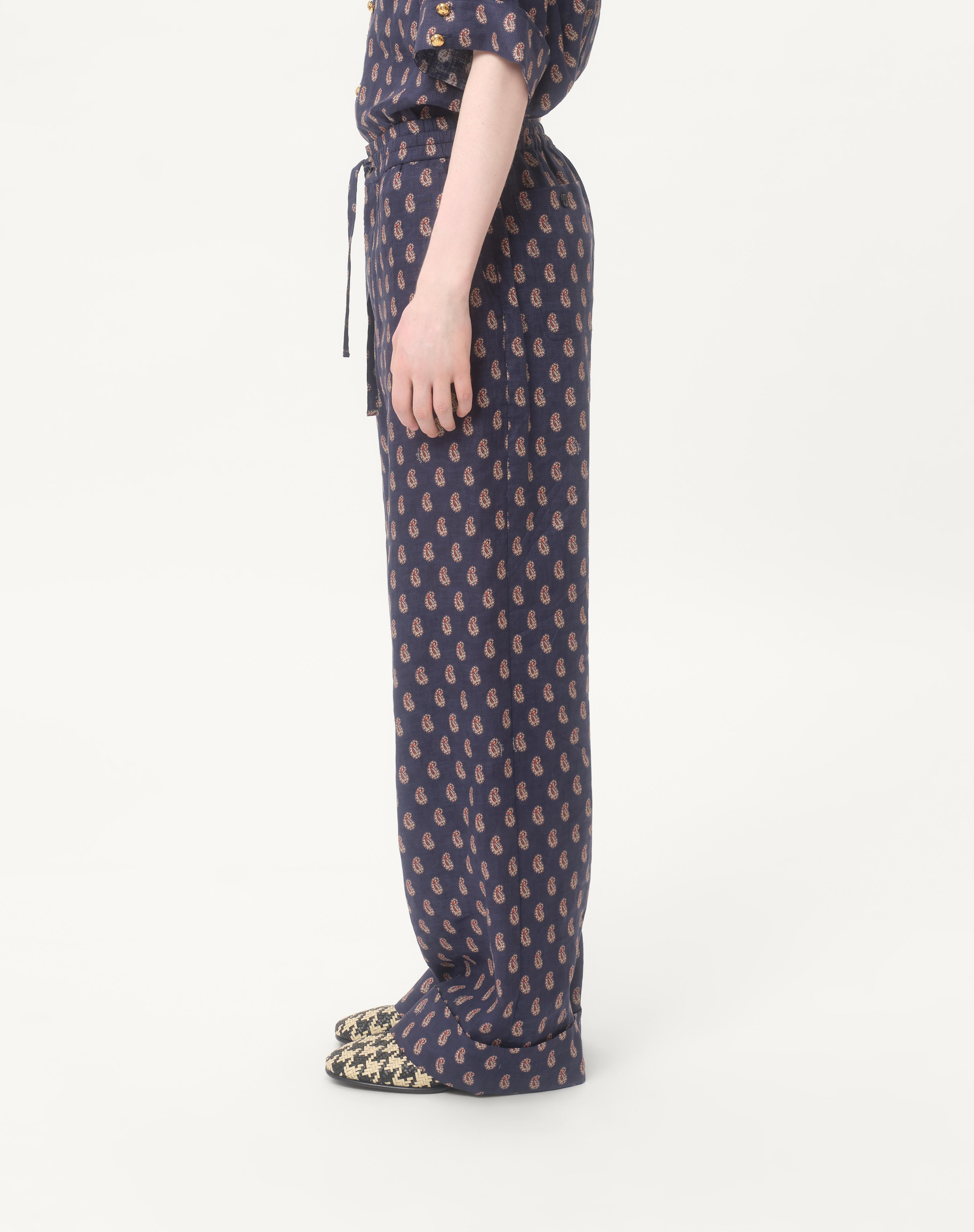 LIGHTWEIGHT CUFFED LINEN PANTS WITH VOYAGE IMAGINAIRE PRINT - 4