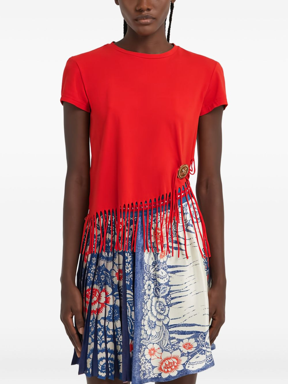 fringe-detail button T-shirt - 3