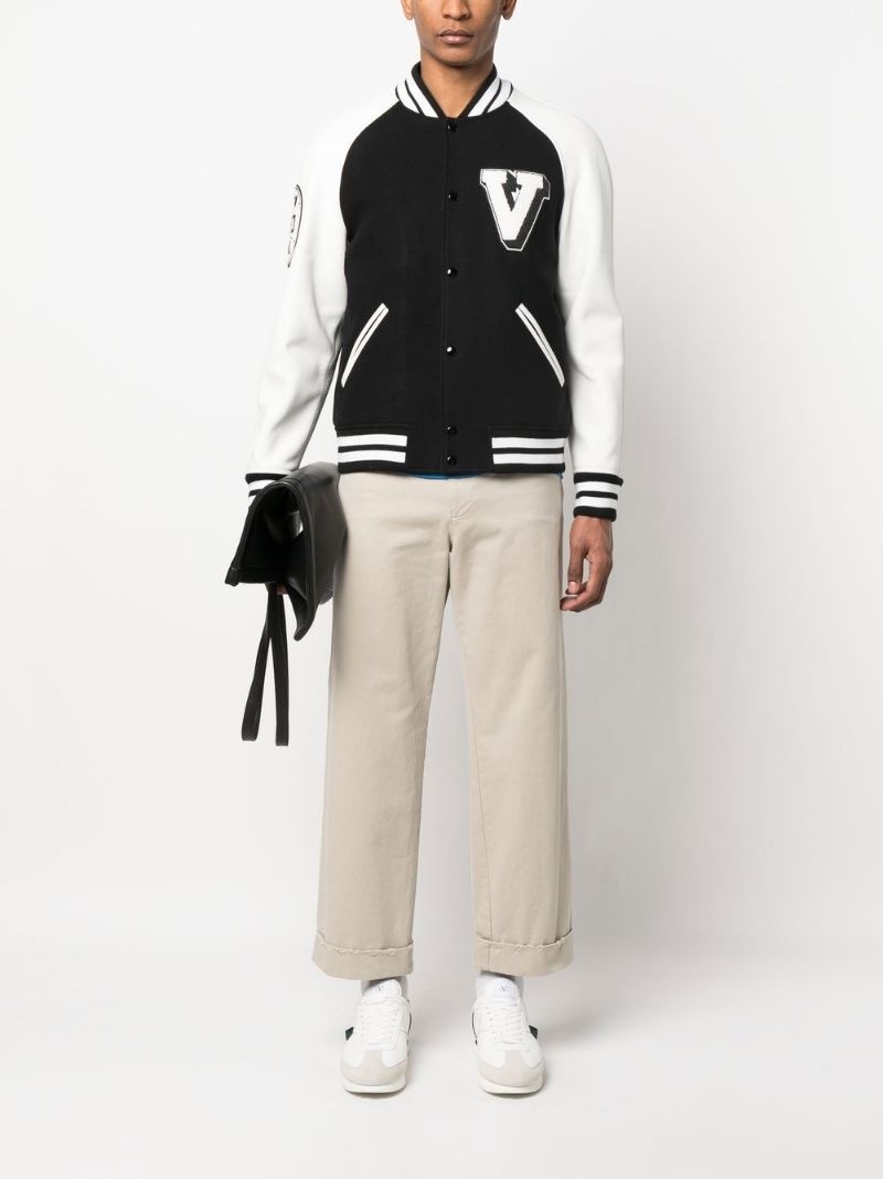 logo-patch leather sleeve bomber jacket - 2