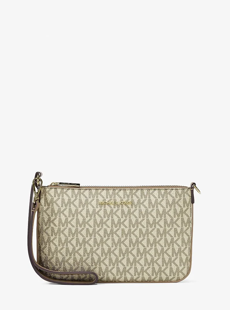 Jet Set Small Metallic Signature Logo Wristlet - 1