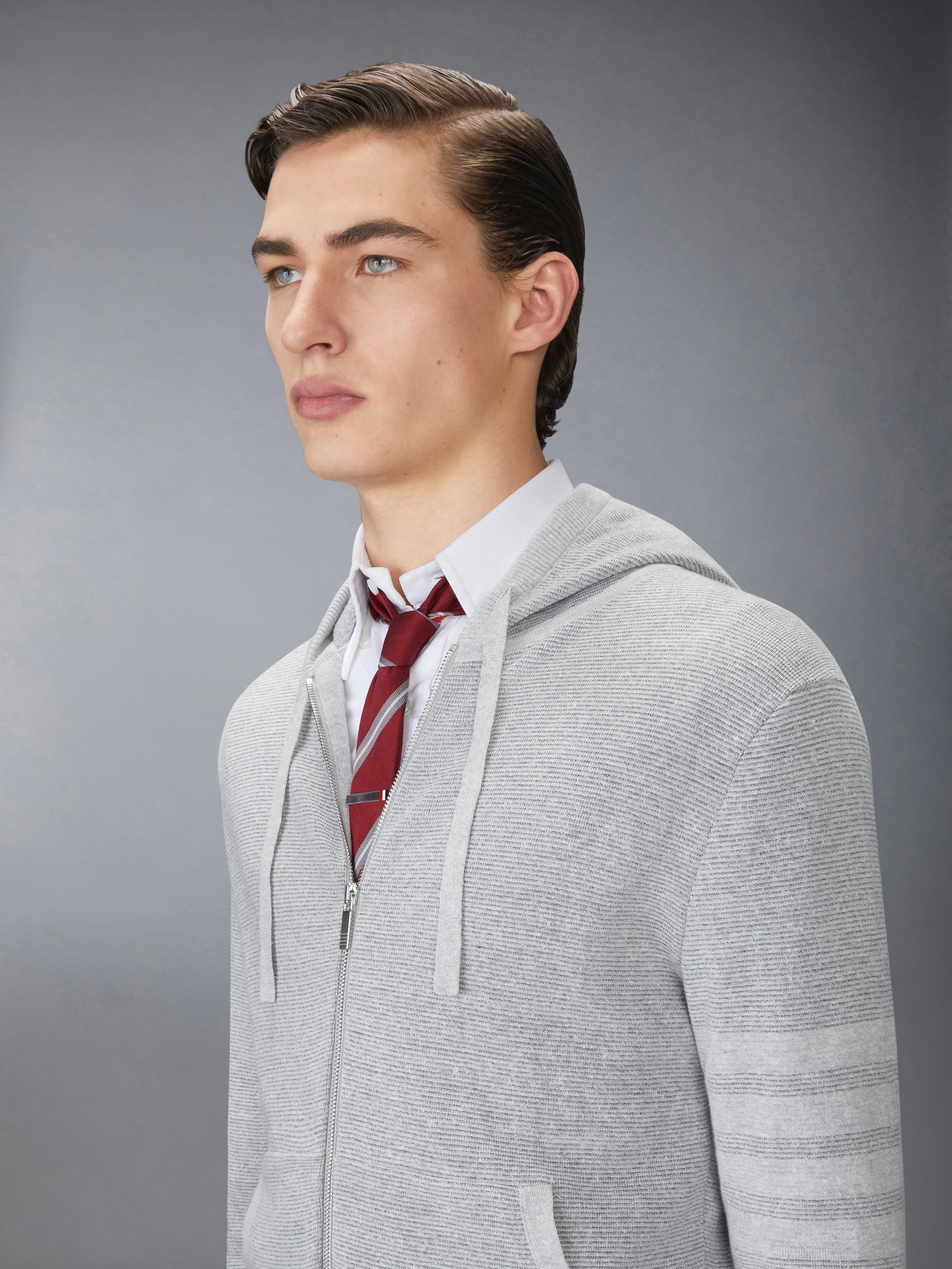 TEXTURED STRIPED STITCH 4-BAR RELAXED FIT HOODIE - 6