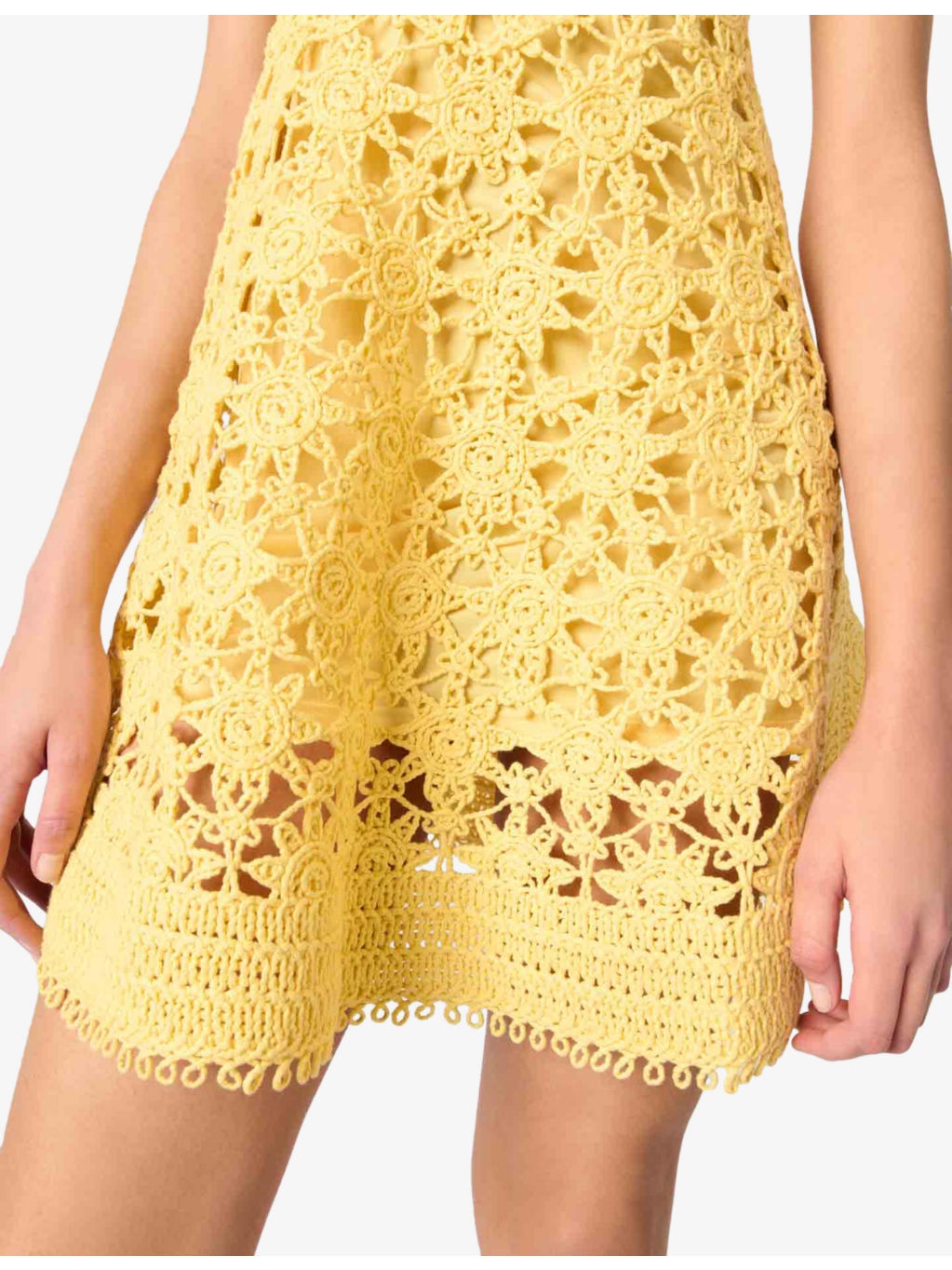 Sleeveless Sunburst-Pattern Cotton-Crochet Mini Dress - 6