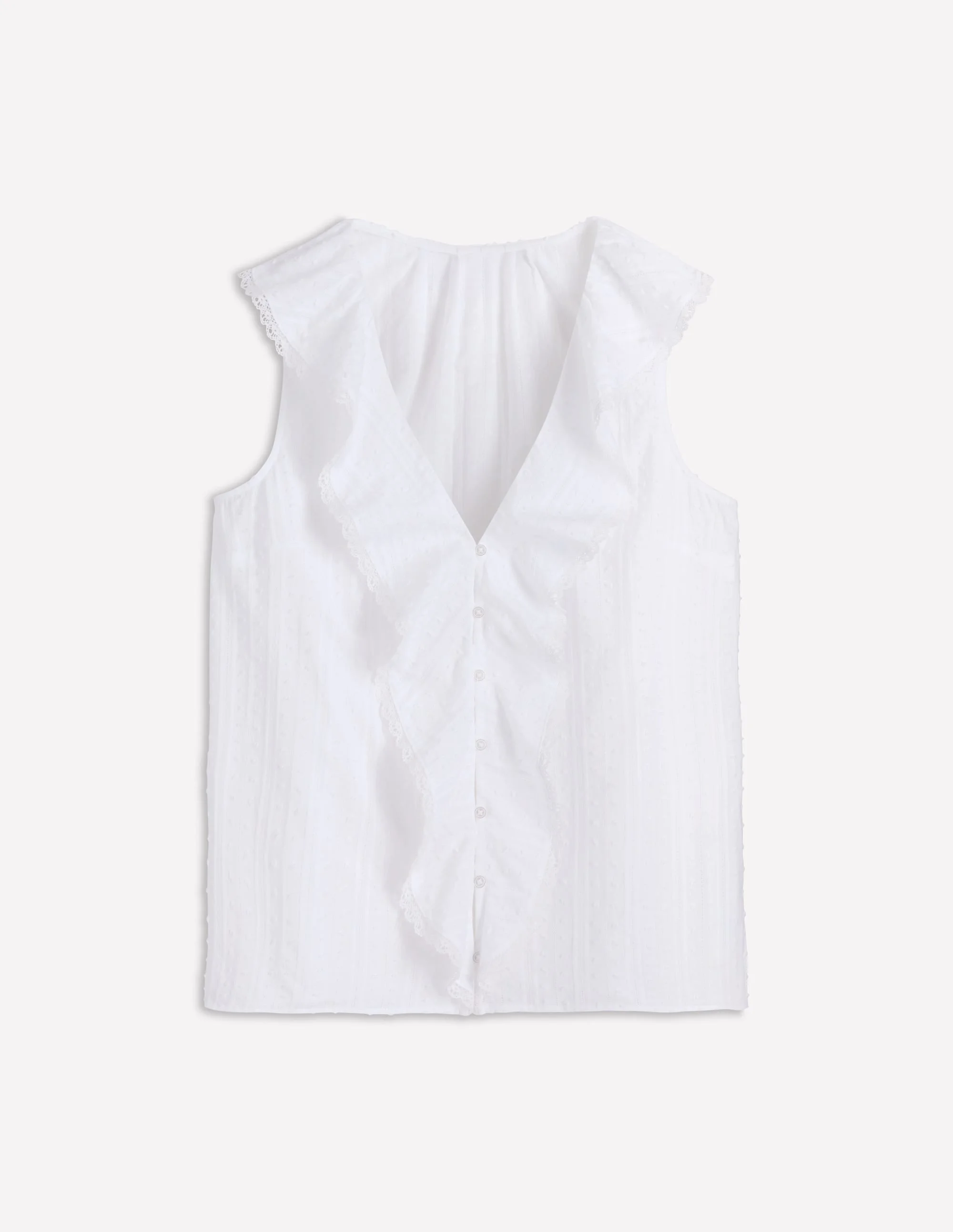 Sleeveless V-neck Ruffle Top-White - 1
