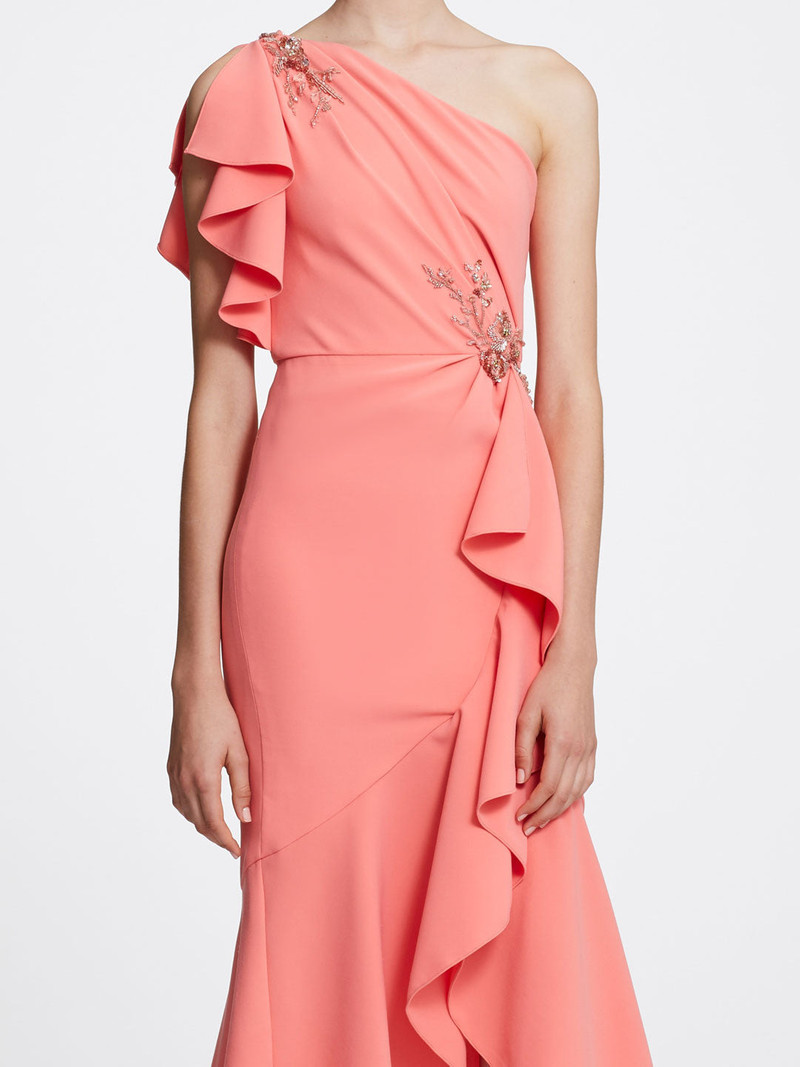 ONE SHOULDER RUFFLE SLEEVE TEA LENGTH MIDI GOWN 4