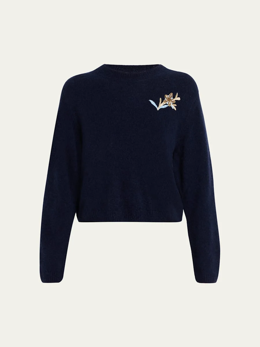 Romy Floral Embellished Cashmere-Silk Sweater - 1