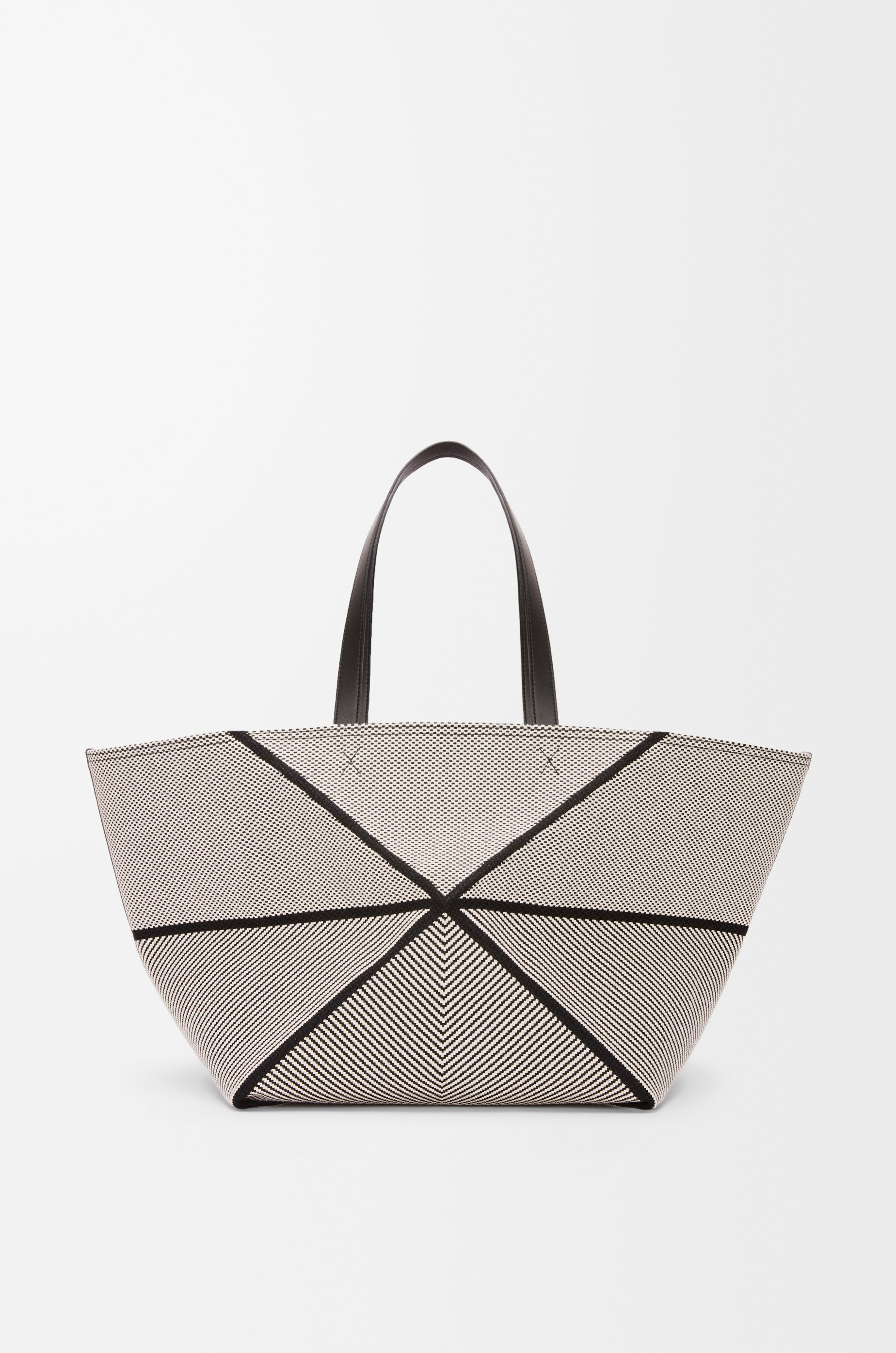 XXL Puzzle Fold tote in canvas jacquard and calfskin - 3