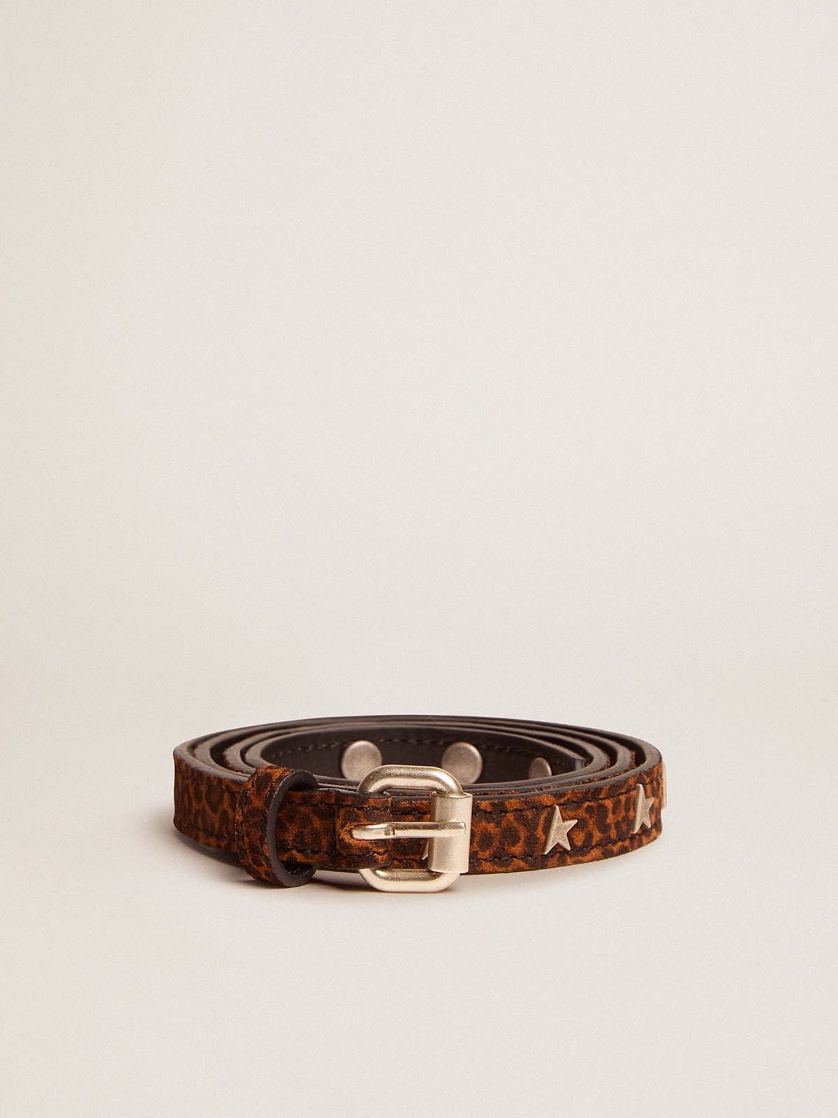 Molly belt in brown leopard-print suede with star-shaped studs - 1