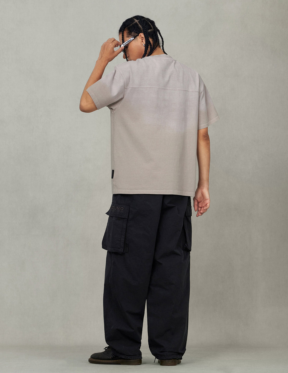 EVISUKURO Waffle Embroidery and Spray Dye Relax Fit T-shirt - 5