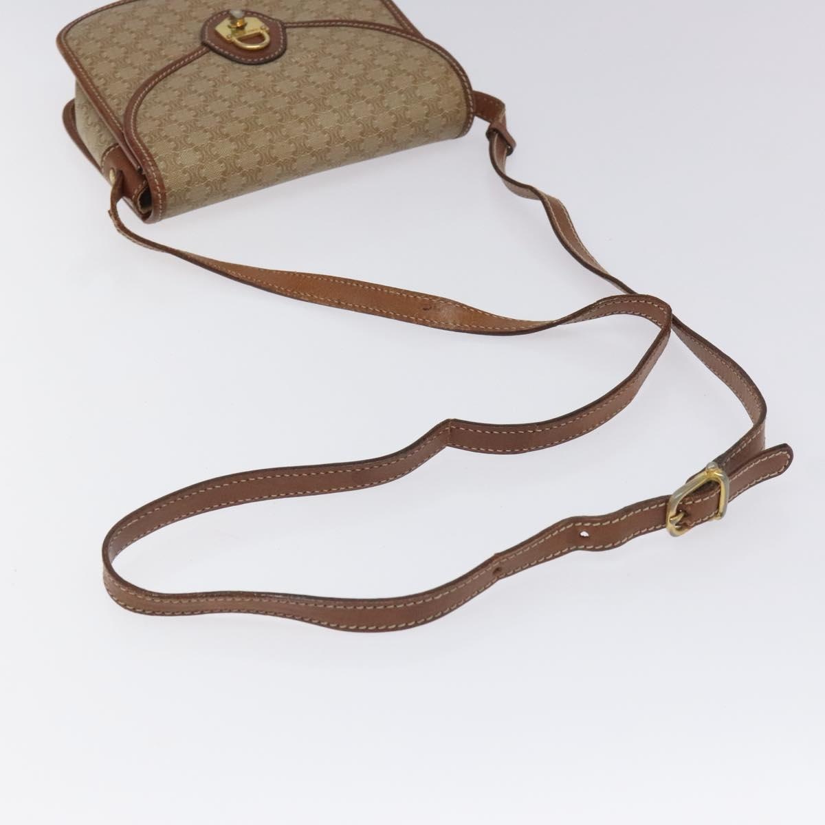 CELINE Macadam Canvas Shoulder Bag Pvc Leather Beige Brown Gold - 7