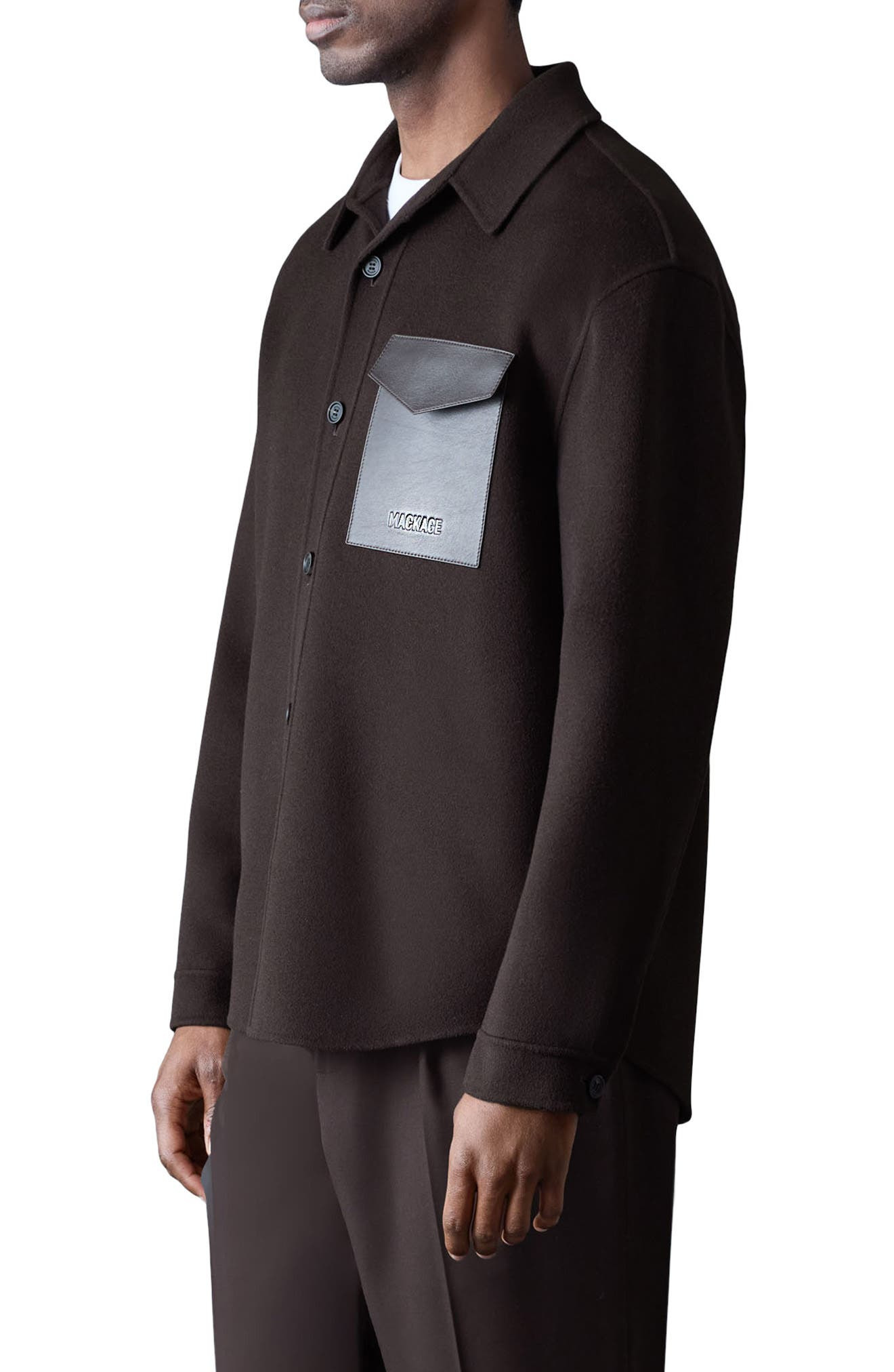 Mackage Emmanuel Double Face Wool Overshirt in Coffee at Nordstrom - 3