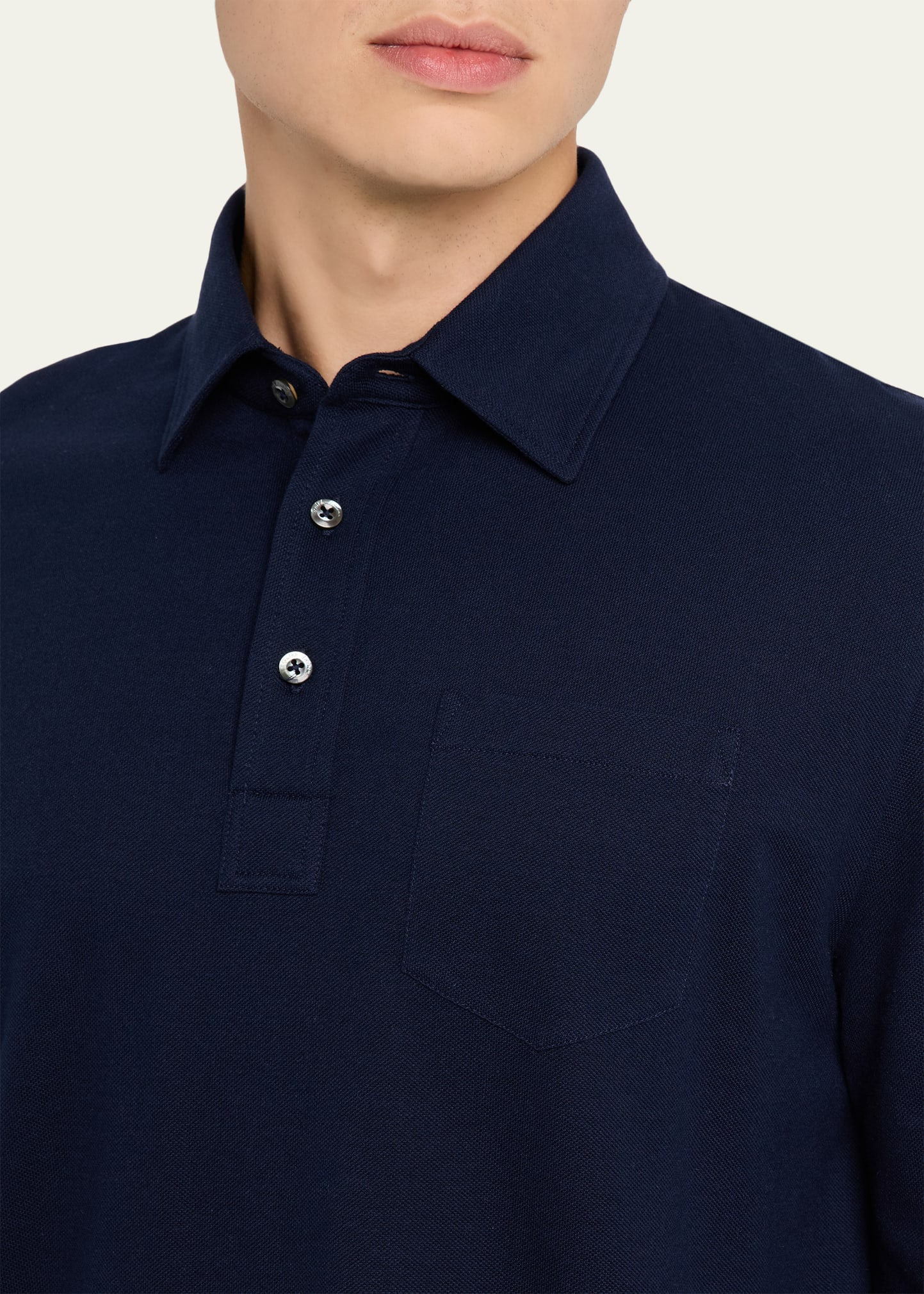 Men's Cotton and Cashmere Long-Sleeve Polo Shirt - 5