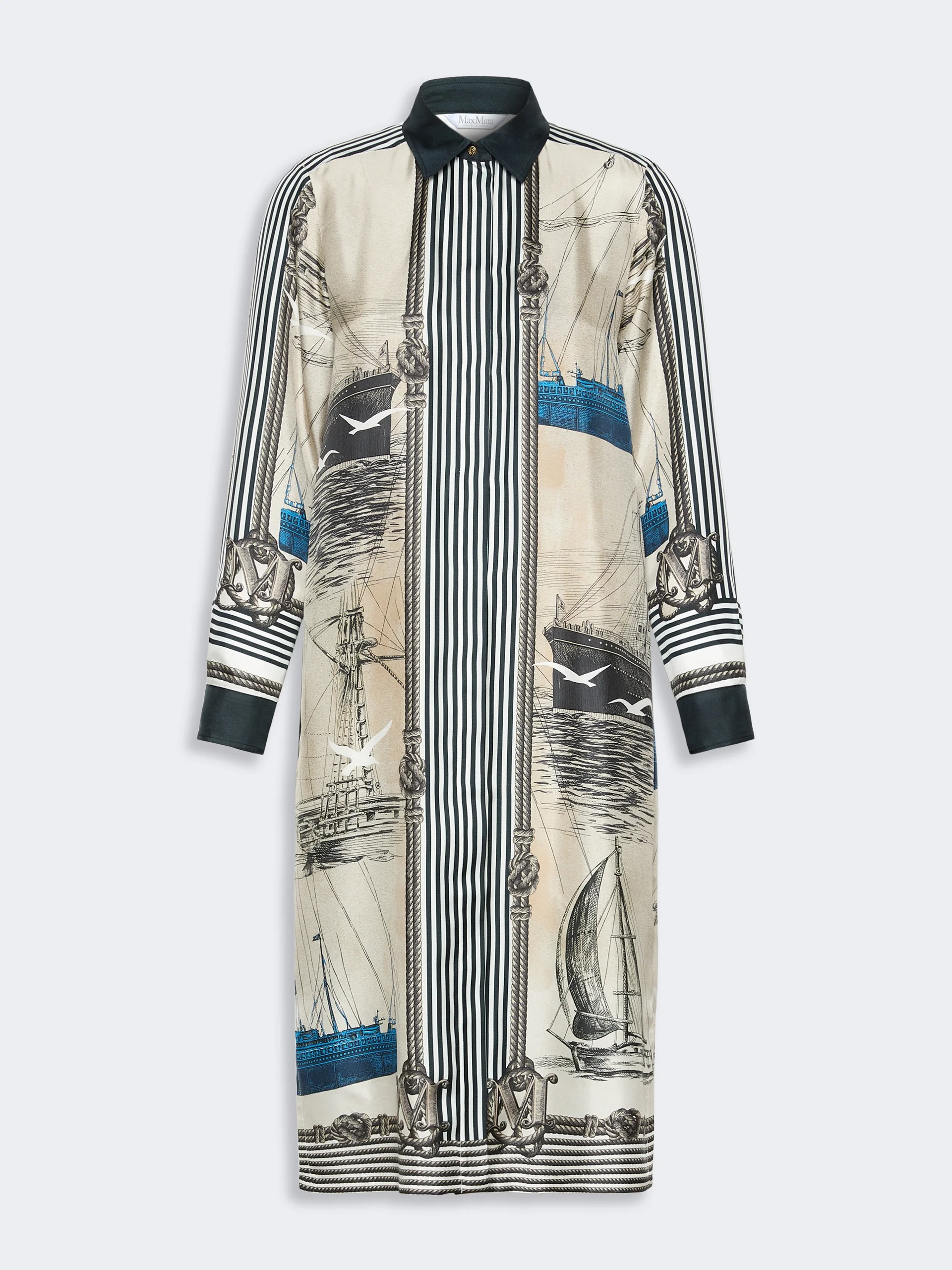 TEISMO Printed silk shirt dress - STONE - 1