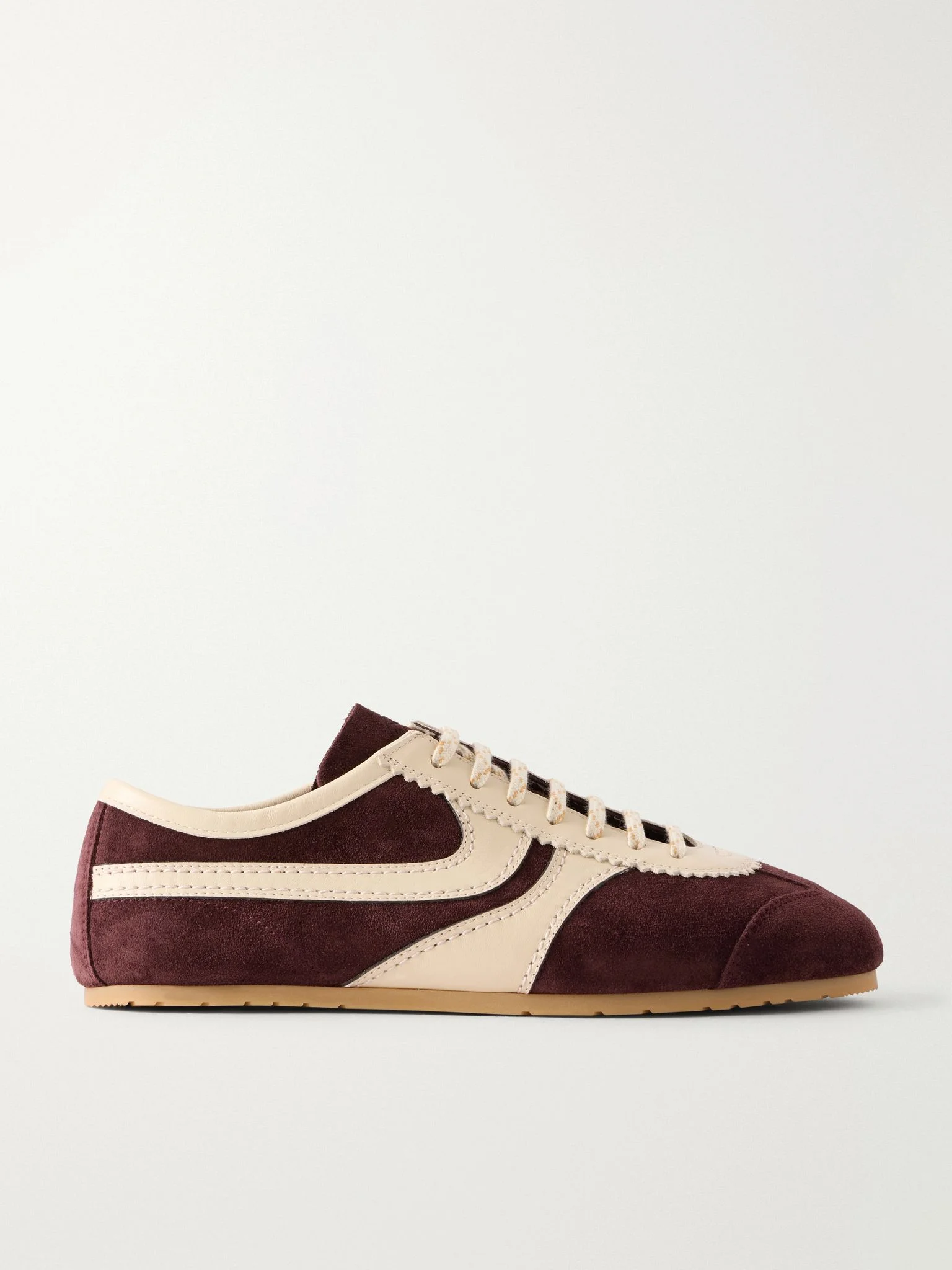 Leather-trimmed suede sneakers Burgundy - 1