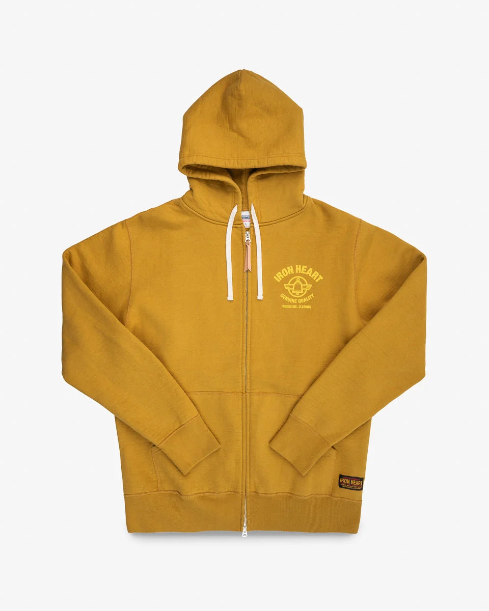 PRINTED 14OZ ULTRA HEAVYWEIGHT LOOPWHEEL COTTON ZIPPERED HOODIE - MUSTARD - 1