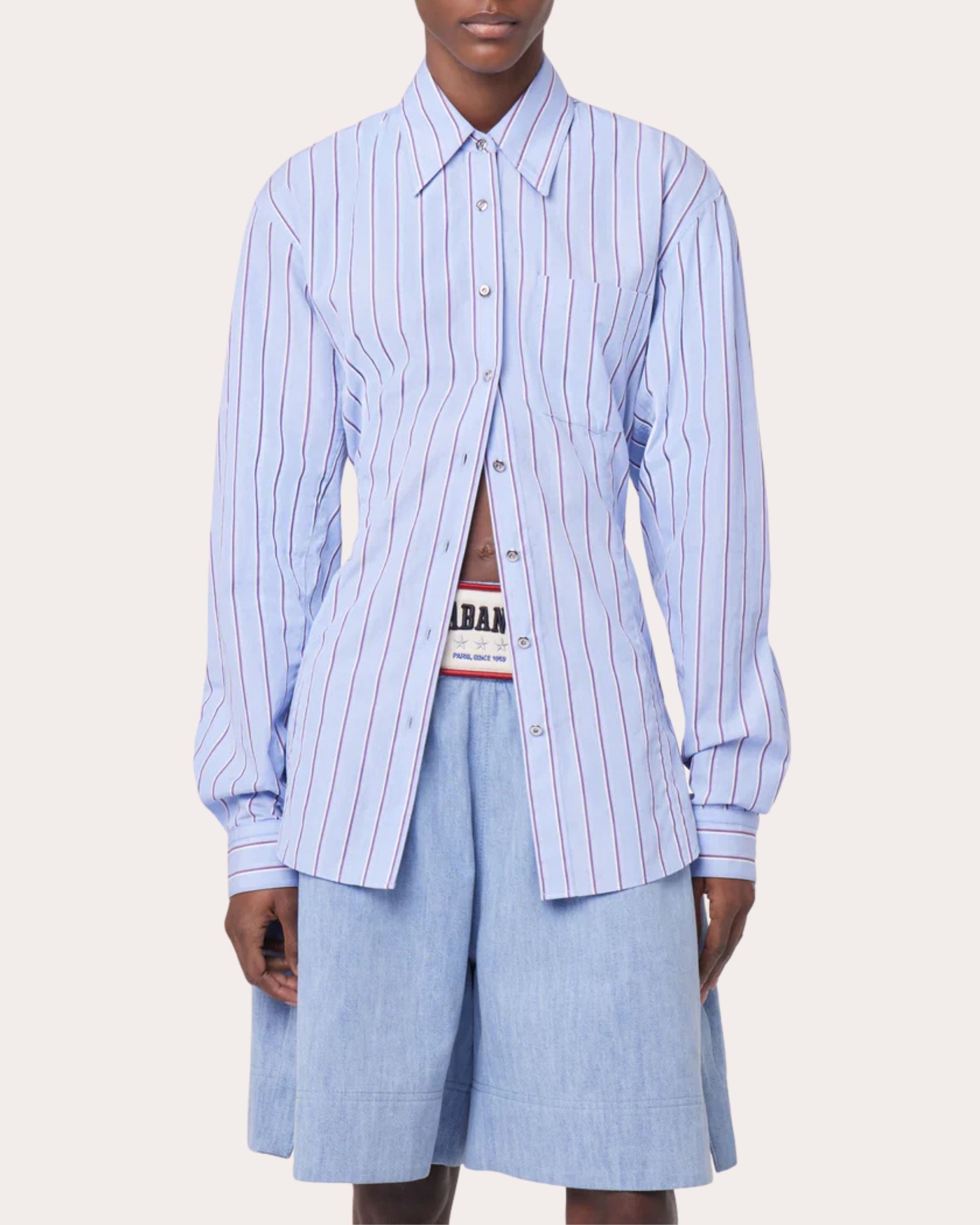 Striped Cotton Tie-Back Button-Up - 5