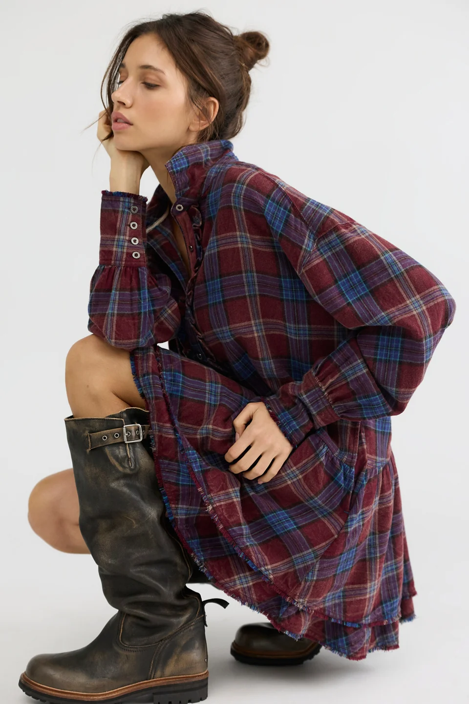 Wildflower Washed Plaid Mini Dress - 1