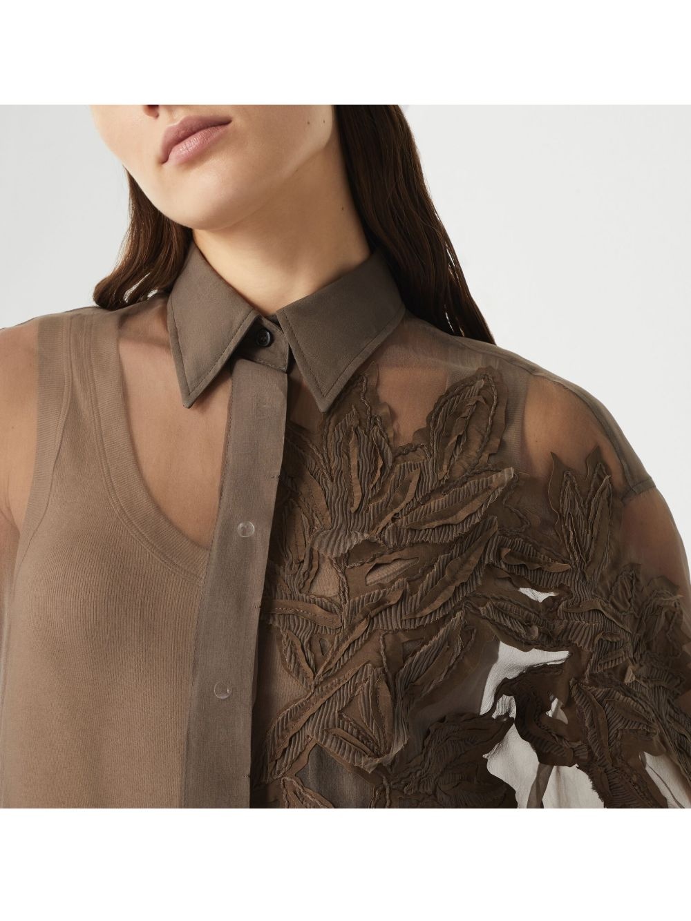 leaf-appliqué shirt - 5