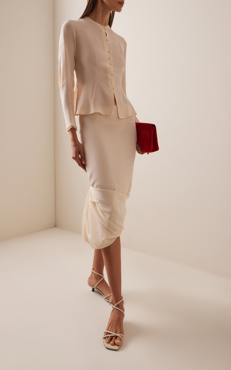 COLLEEN ALLEN Exclusive Draped Silk Maxi Skirt light pink outlook