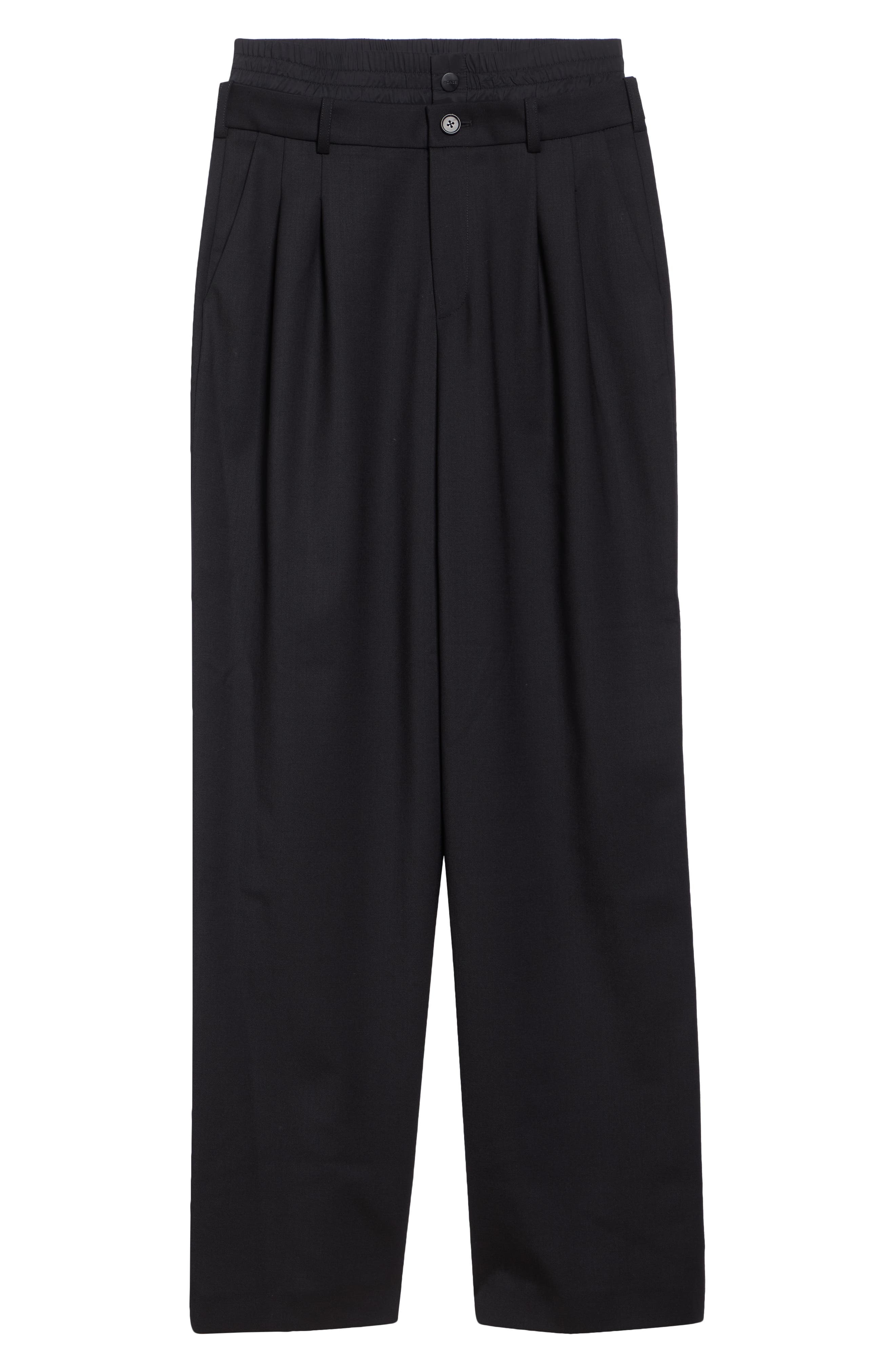 MONSE Layered Waist Stretch Wool Pants in Black at Nordstrom - 6