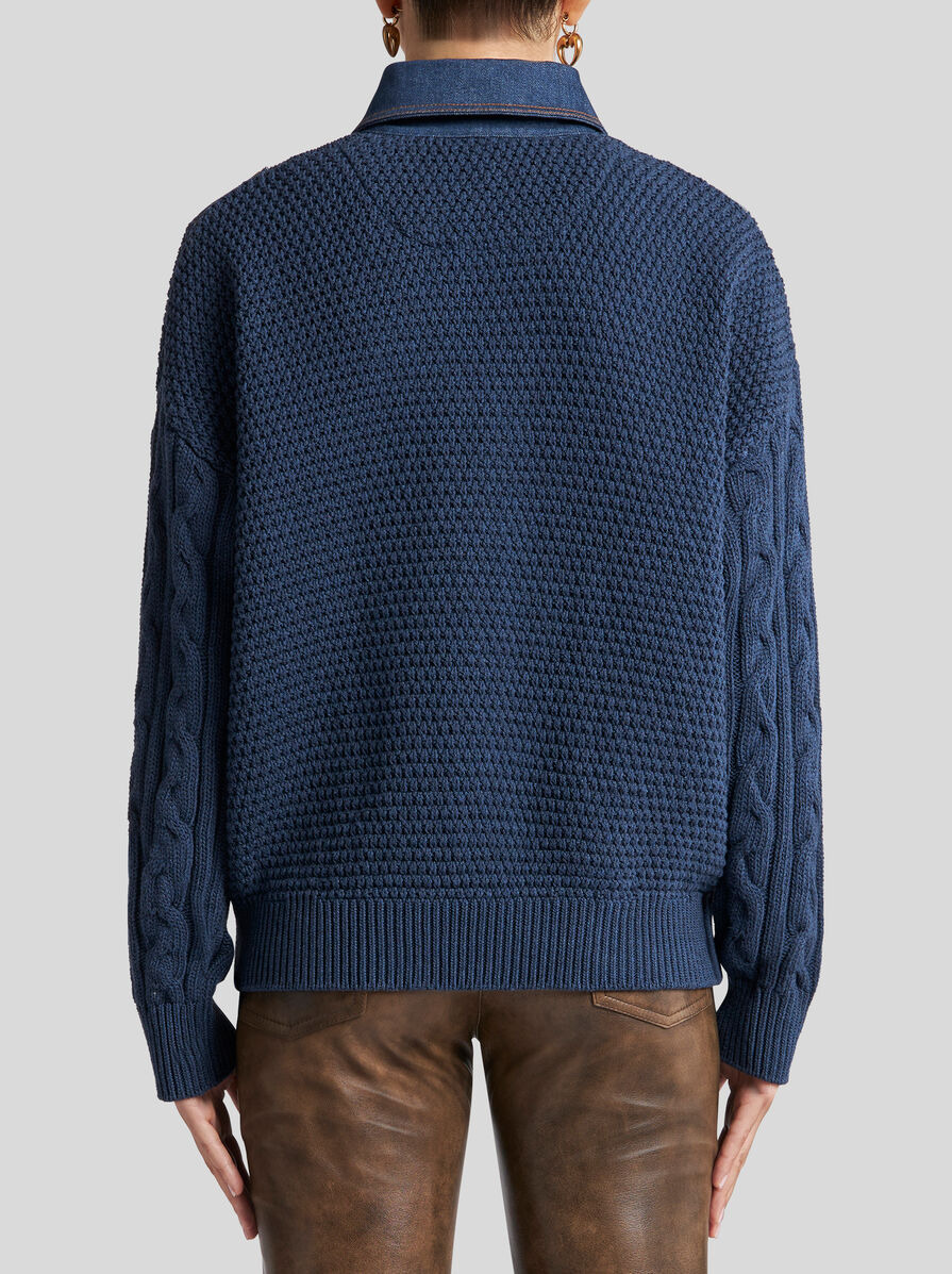 KNIT POLO SHIRT WITH DENIM INSERTS - 5