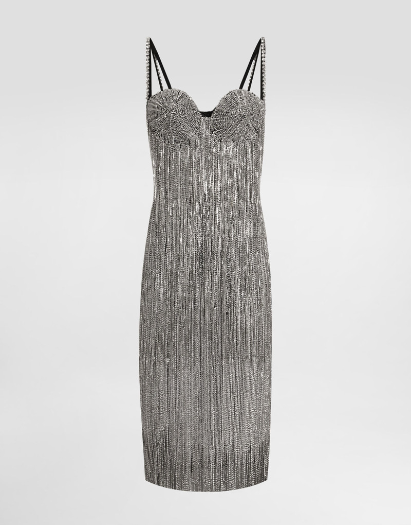 Marquisette calf-length dress with sequined fringing 1