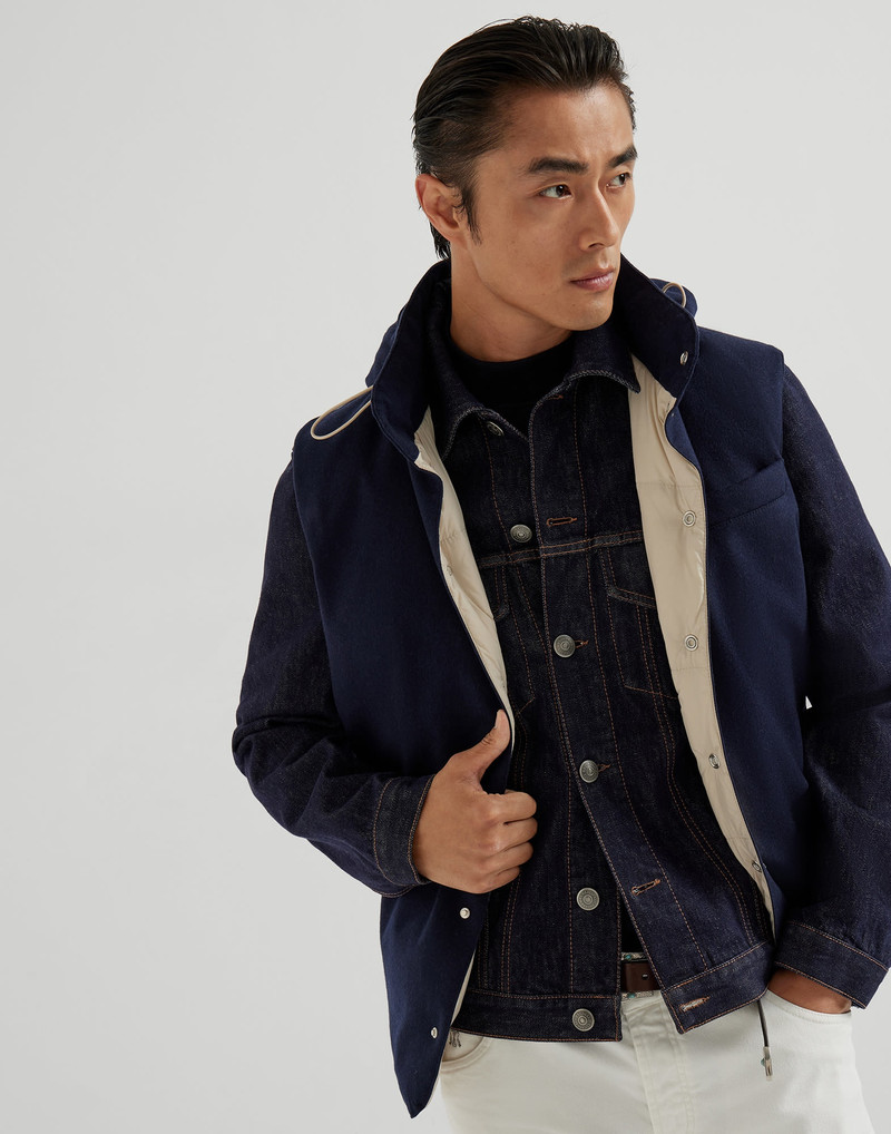 Bonded wool beaver cloth down vest with detachable hood 1