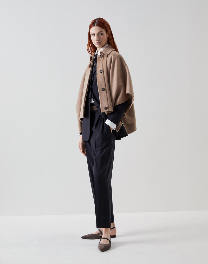 Brunello Cucinelli Handcrafted cape in cashmere beaver double cloth with shiny details outlook