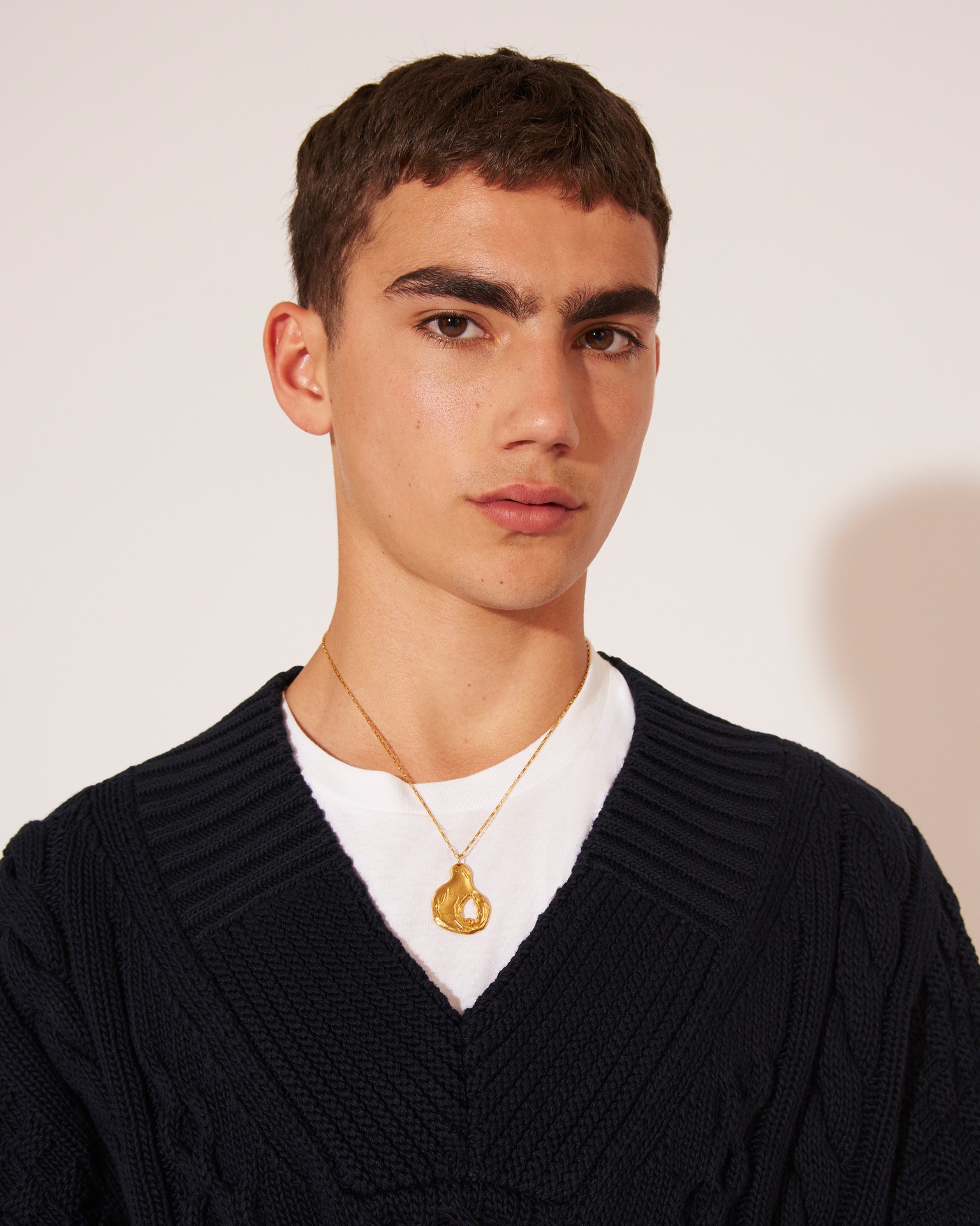 SYED - Cotton-cable oversized v-neck sweater - Navy - 5