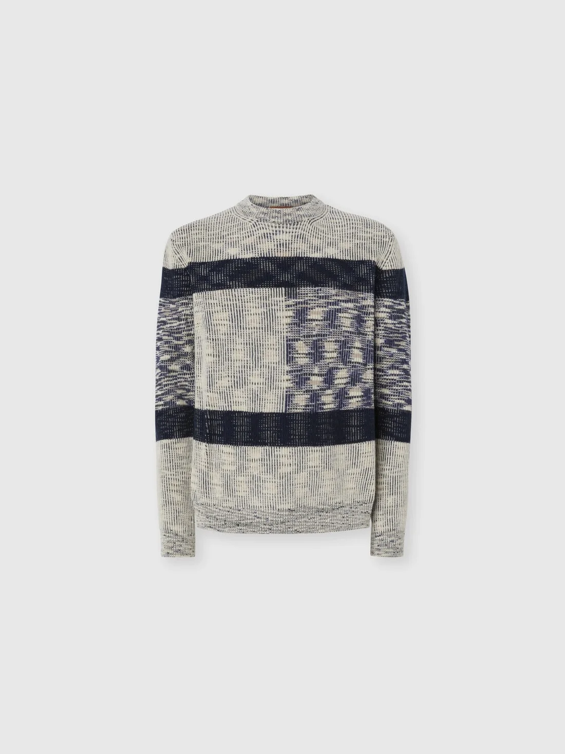 Crew neck sweater with check pattern - 1