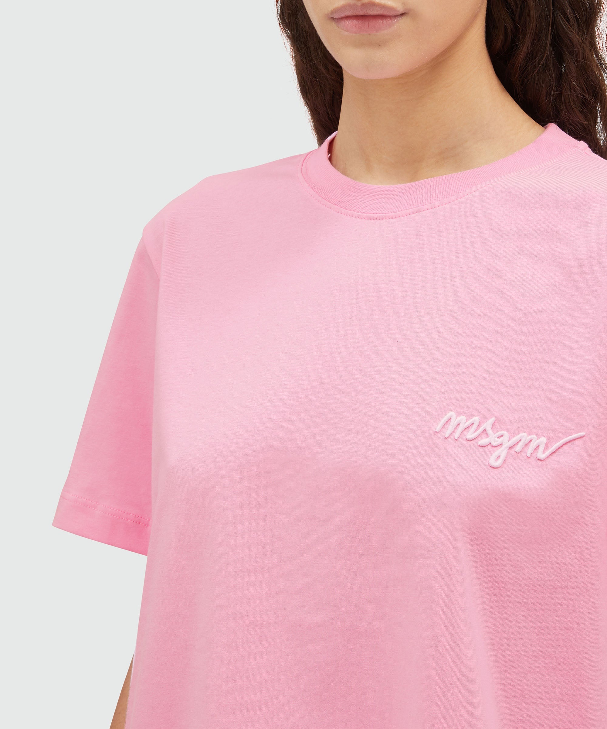 Pink jersey T-shirt with embroidered cursive logo - 5