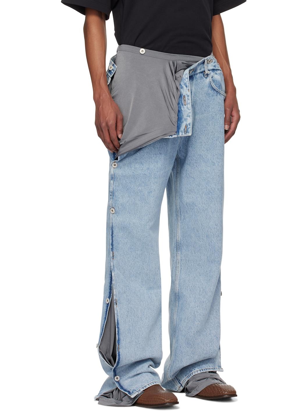 Blue & Gray Collapsed Waist Jeans - 2