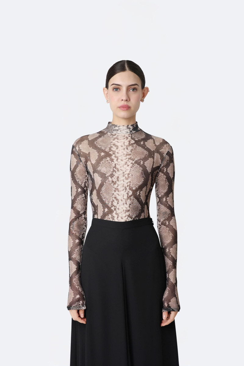 LAPOINTE Printed Mesh Mock Neck Bodysuit outlook