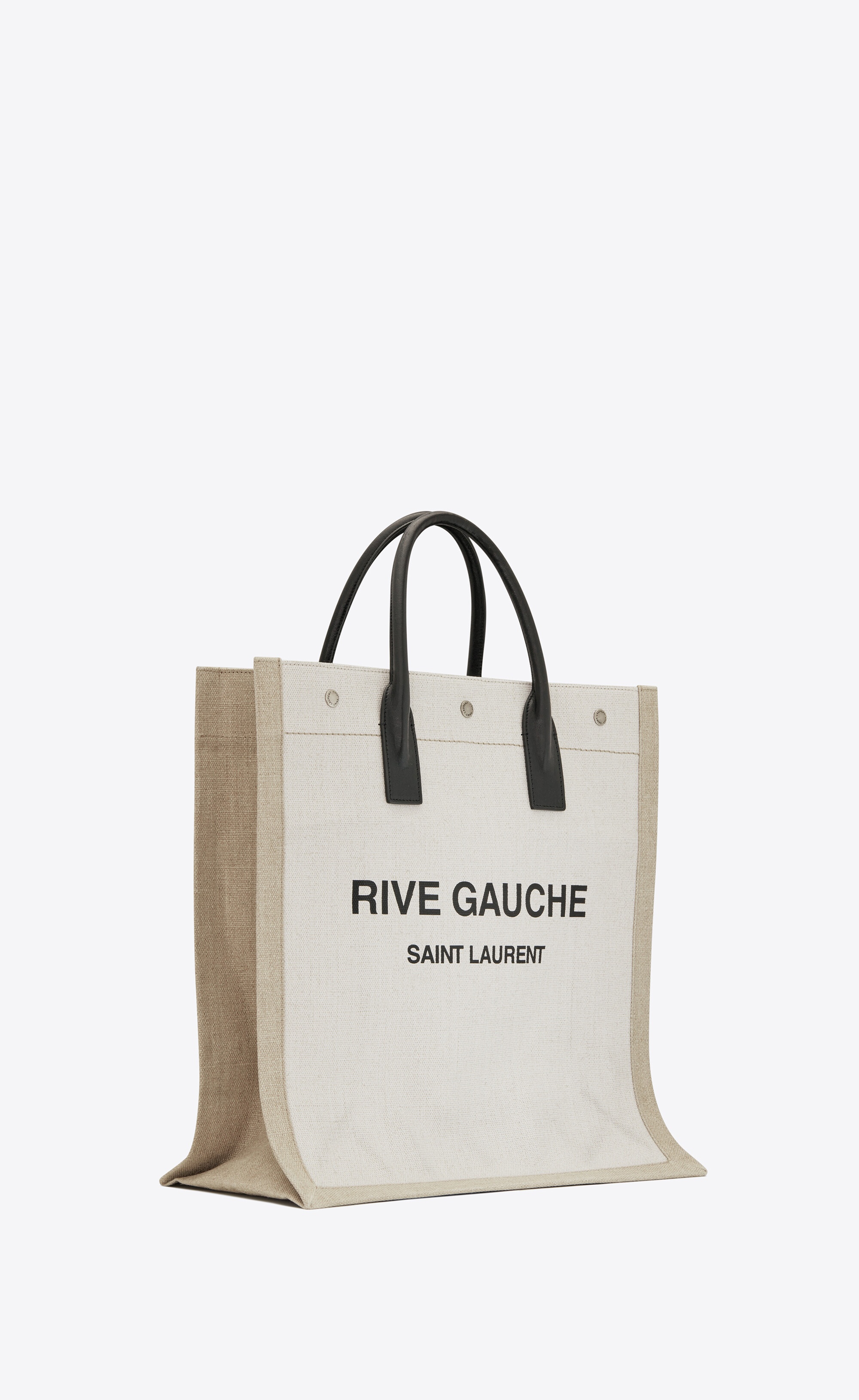 rive gauche north/south tote bag in printed linen and leather - 5