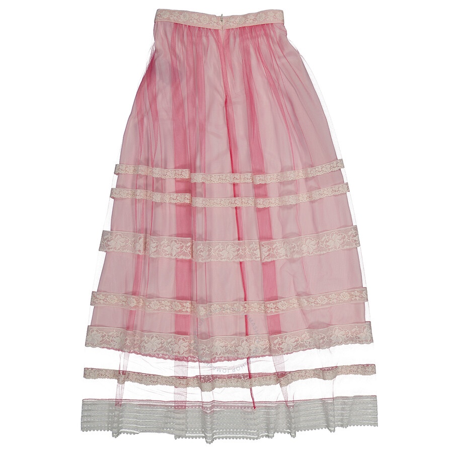 Burberry Ladies Bright Pink Floral Lace-trim Tulle Maxi Skirt - 5