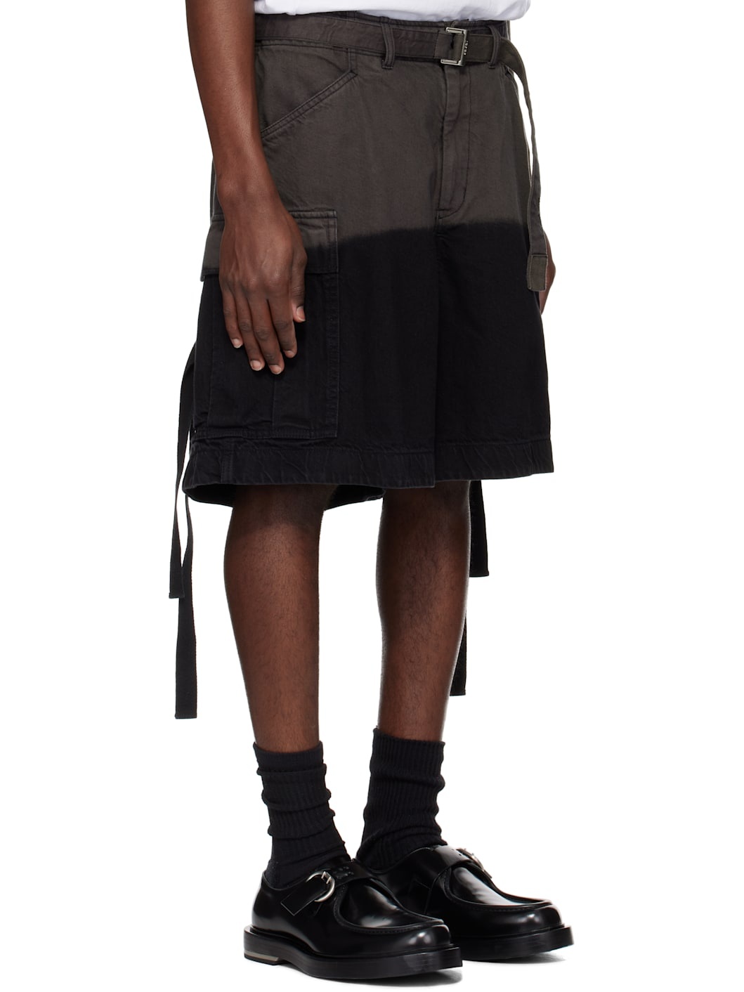 Gray & Black Garment-Dyed Cargo Shorts - 2