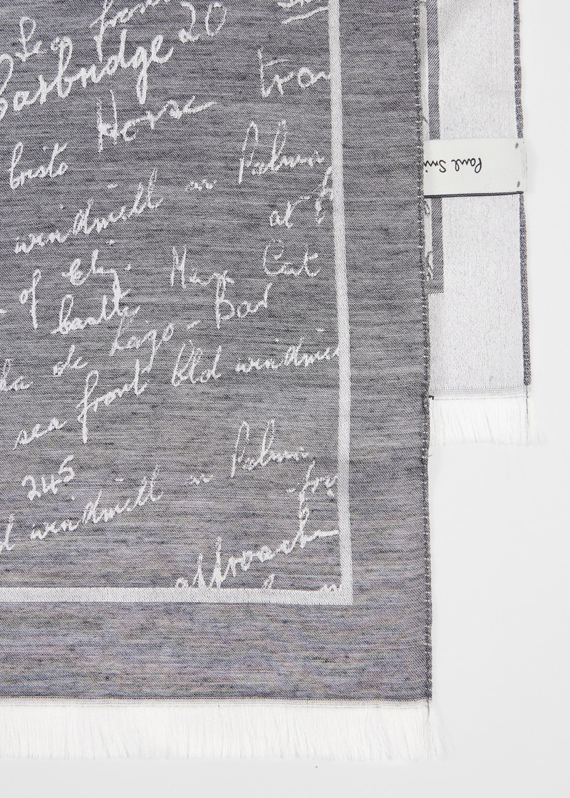 Paul Smith Grey Silk-Blend 'Notebook Writing' Scarf outlook