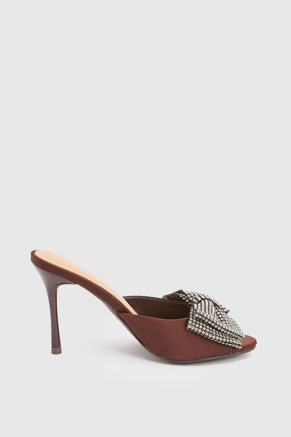 Satin Bow Embellishment Peep Toe Mule - 1