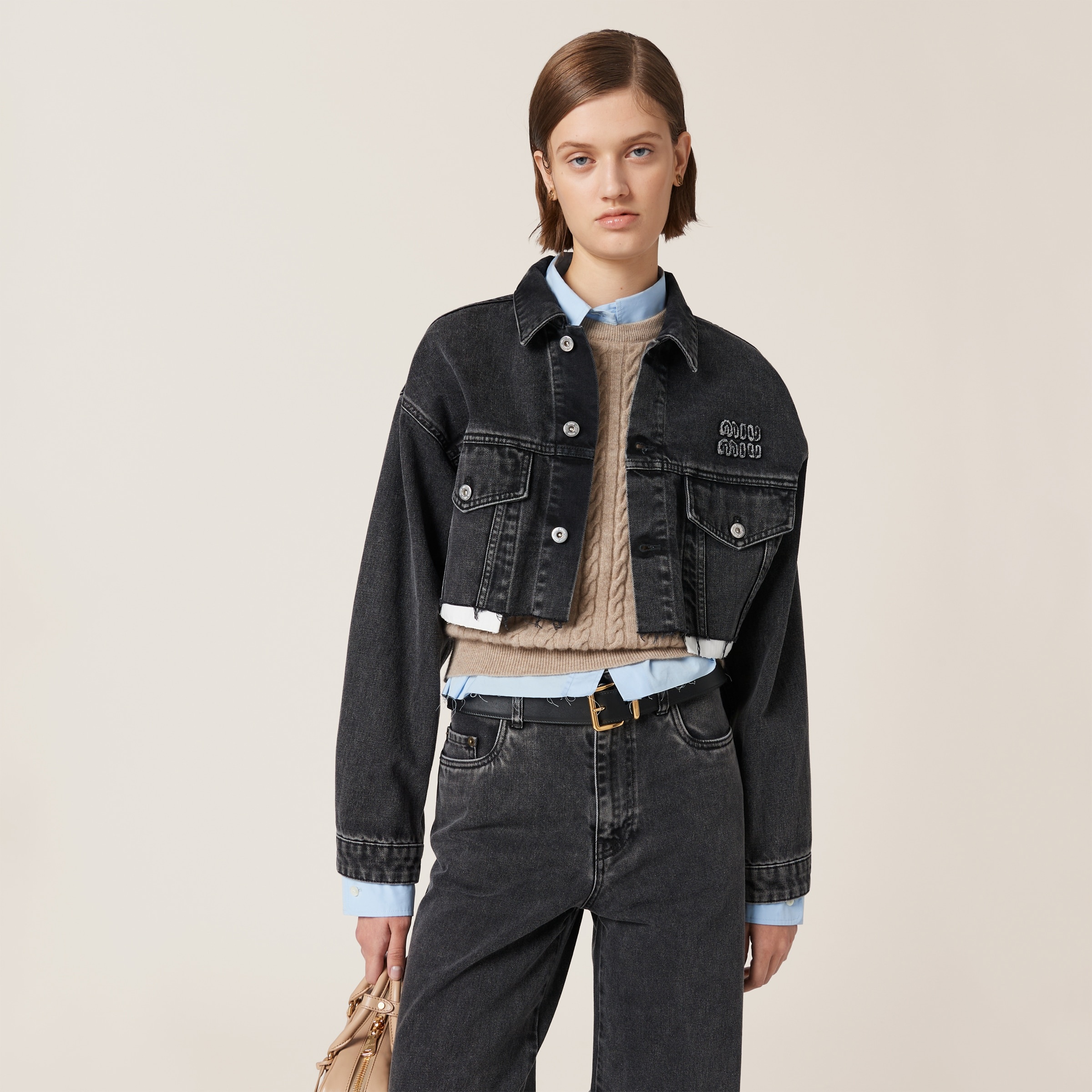 Black denim blouson jacket - 4