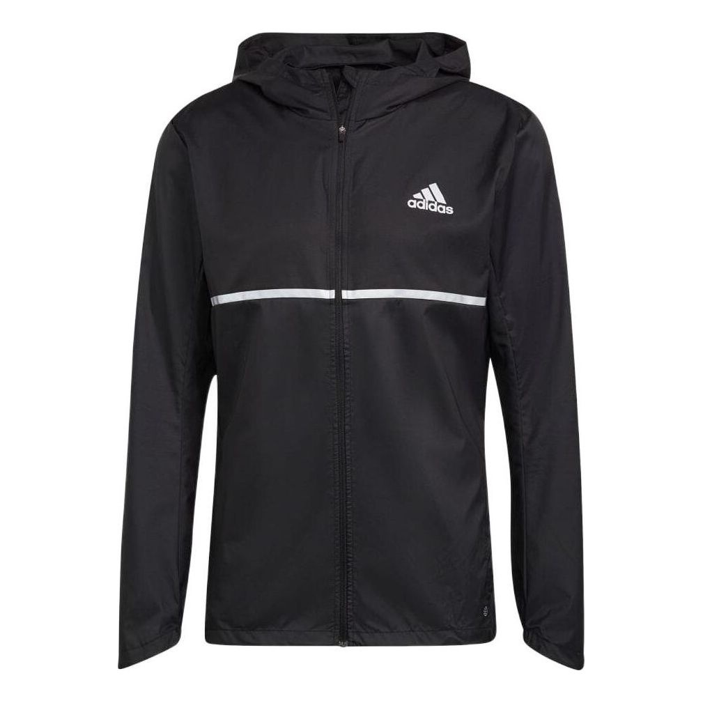 Men's adidas Logo Printing Casual Hooded Jacket Black H58592 - 1