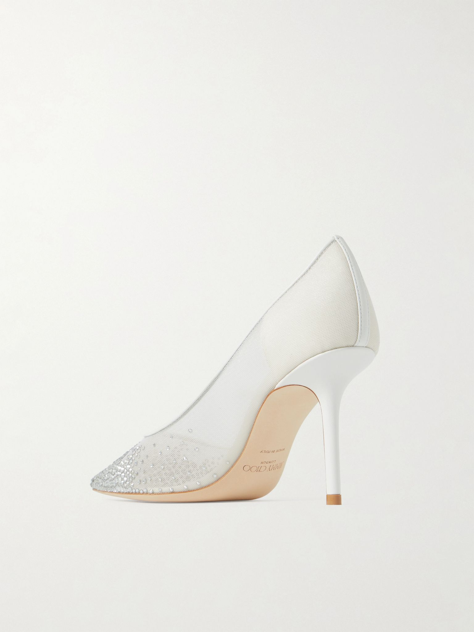 Love 85 leather-trimmed crystal-embellished mesh pumps White - 3