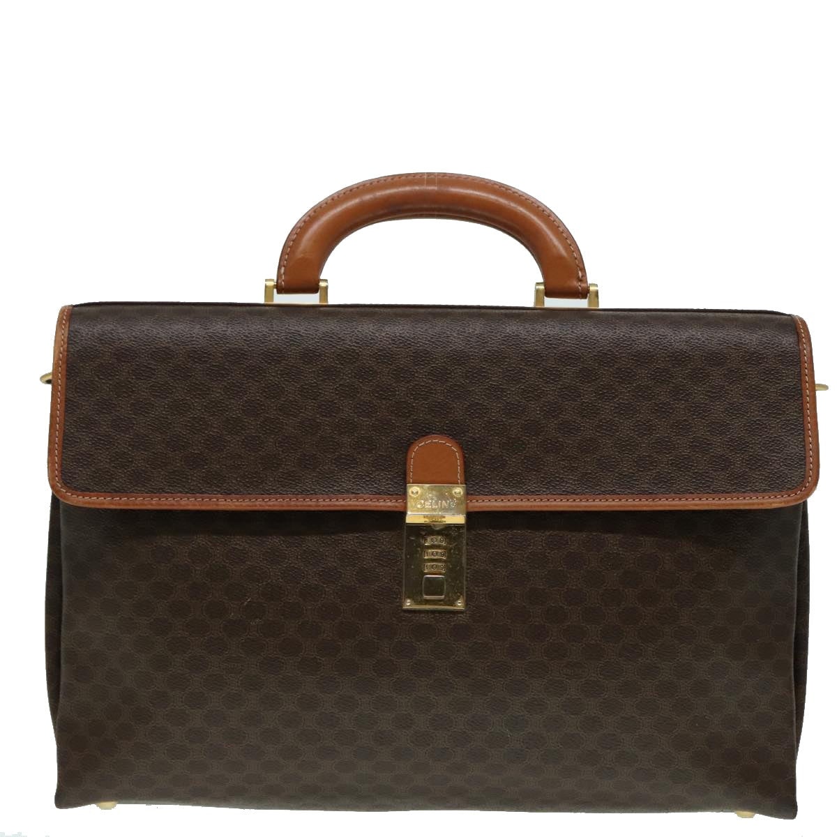CELINE Macadam Canvas Hand Bag Pvc Leather Brown Gold - 13