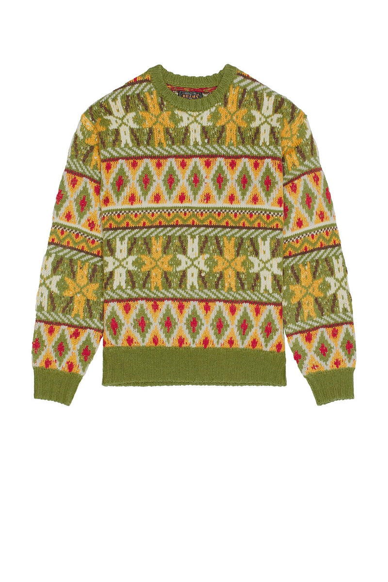 BEAMS PLUS Crew Fair Isle Pattern 3g Sweater outlook