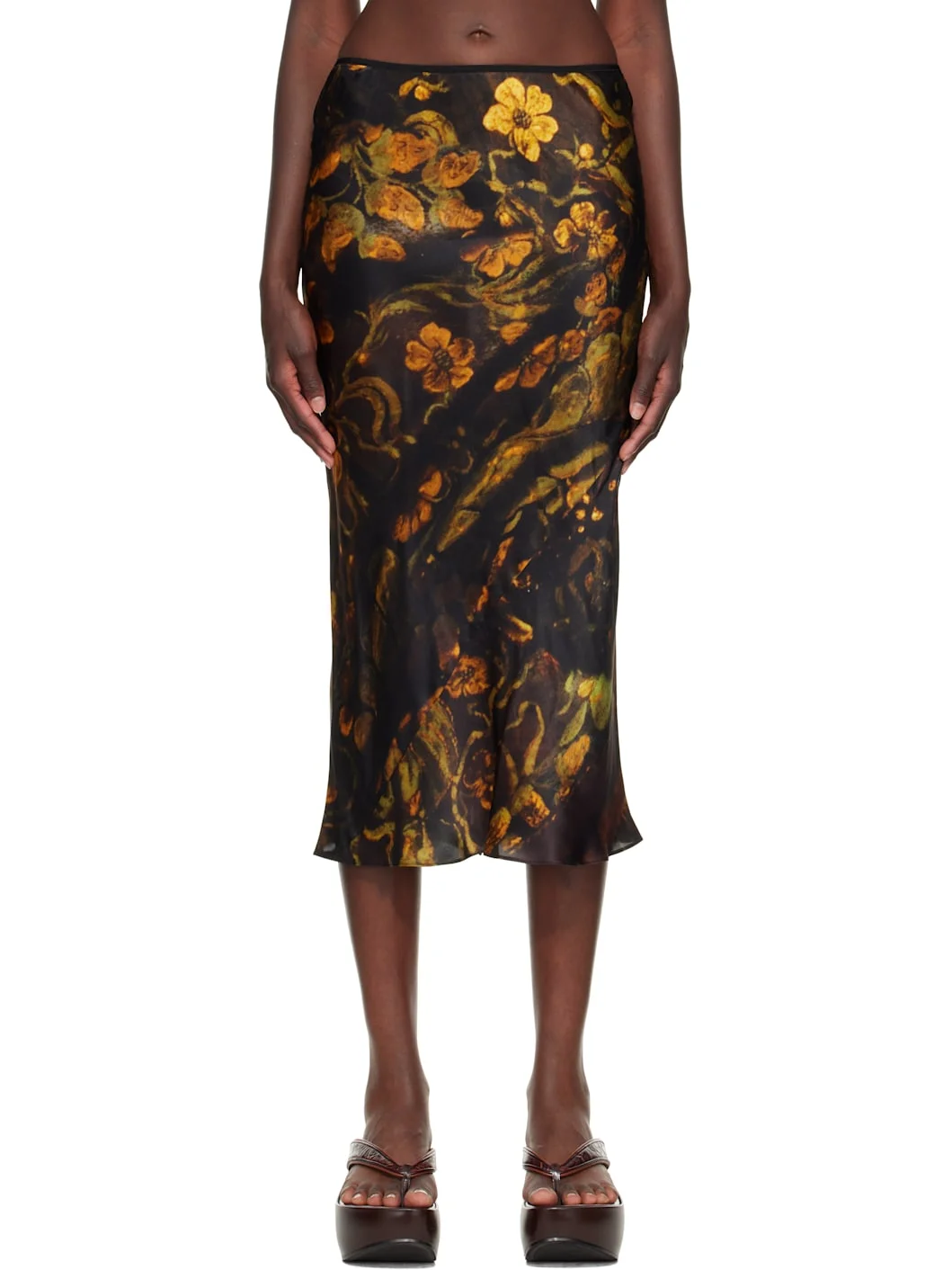 Black Floral Midi Skirt - 1