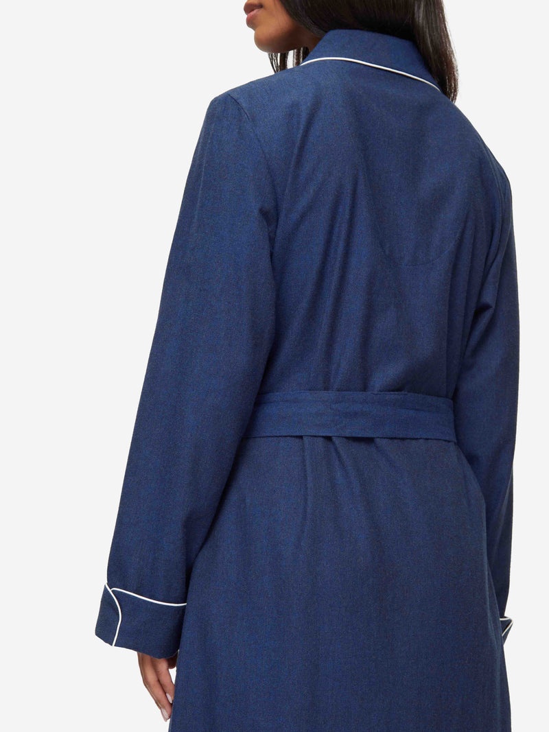 Women's Long Dressing Gown Balmoral 3 Brushed Cotton Navy - 4